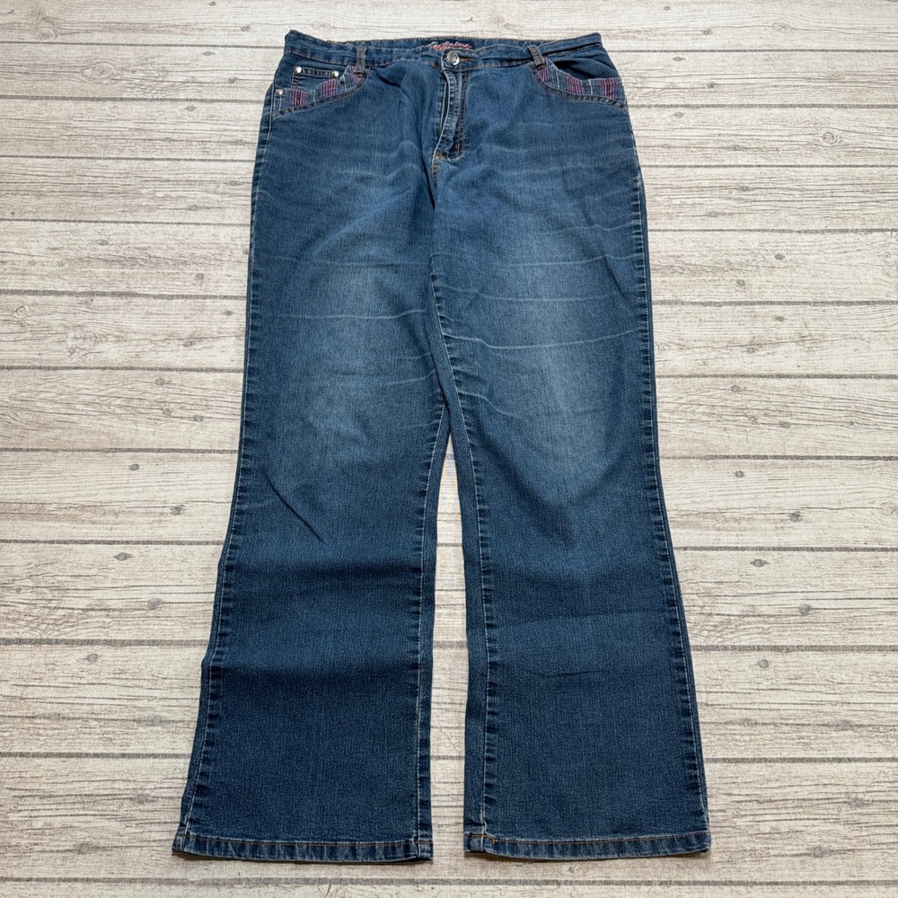 Y2K Taileekong Jeans Women's 33 Blue Denim Straight Leg Relaxed Fit Embellished